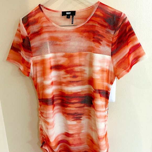 DKNY Orange Ruched Side Top, Size Large - Picture 1 of 5